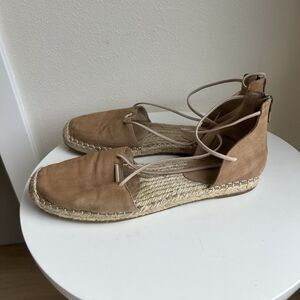 Eileen Fisher Lace‎ Up Espadrille Sandals Sz 9.5 Leather Fisherman Flats Strappy